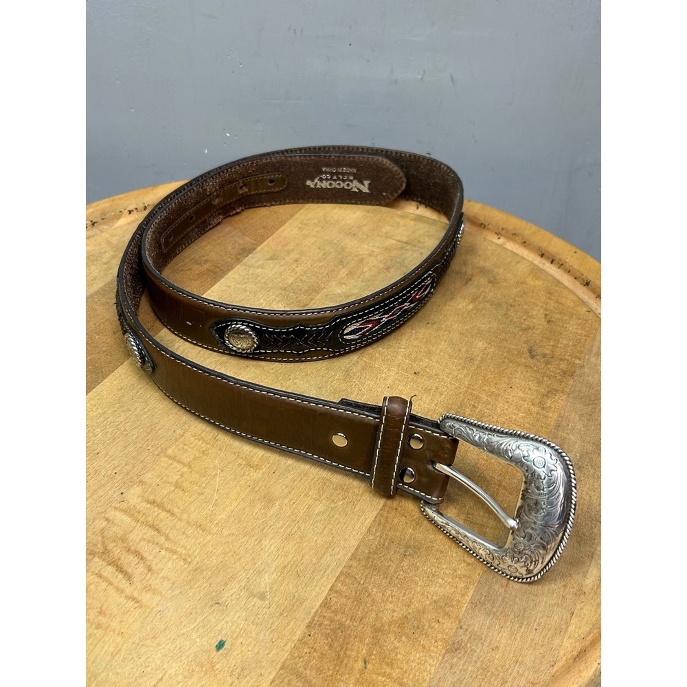 Nocona Belt Co Mens 38 Brown Leather Western Engraved Buckle N2479944 Concho